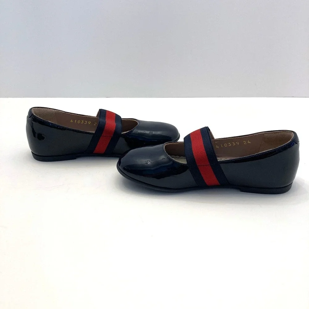 Gucci Navy Blue Patent Leather Mary Jane Shoes‎ Flats Toddler 6.5 EU 24 Box Bag